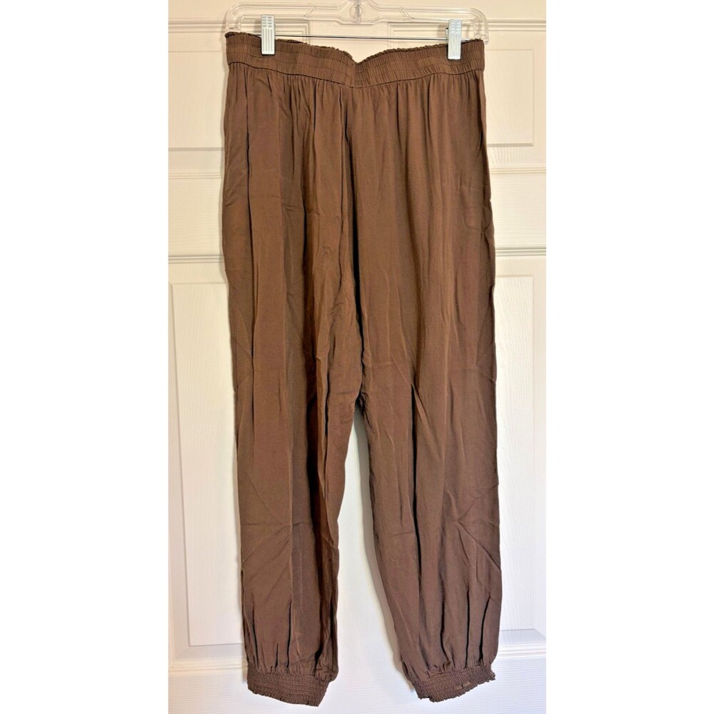 eesome Jogger Pants Women's Medium M Smocked Waist Light Brown Mocha Lightweight - Picture 3 of 3